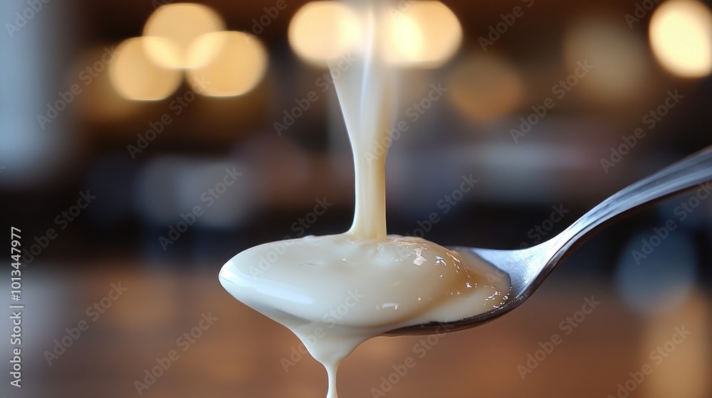 Creamy Liquid Dripping from Spoon