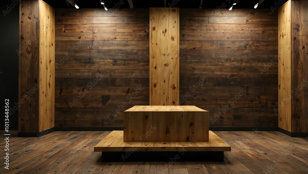 Wooden podium for product display. Wooden podium for product display.