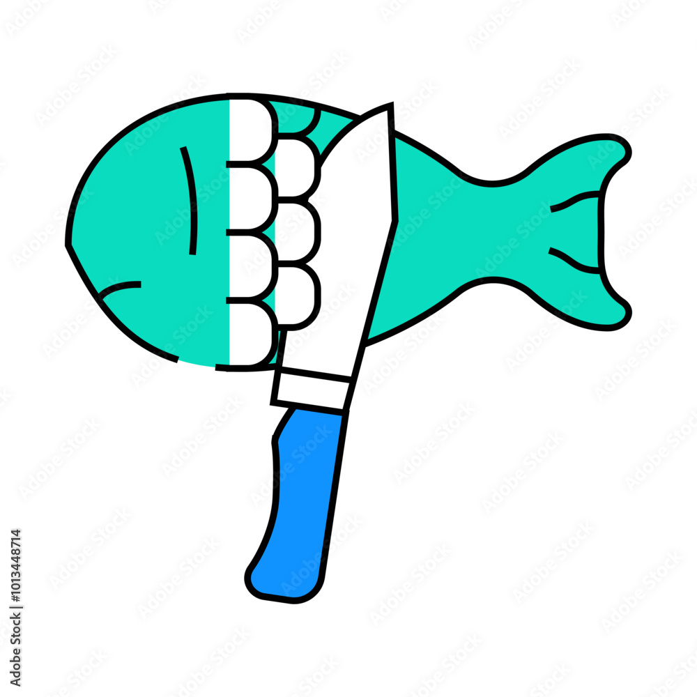 cleaning fish line icon vector. cleaning fish sign. isolated symbol illustration cleaning fish line icon vector. cleaning fish sign. isolated symbol illustration