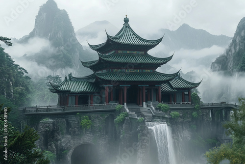 Ancient Eastern Mythology Mountain Temple Background