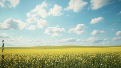 Stunning yellow flower field basking in light of sunny day image