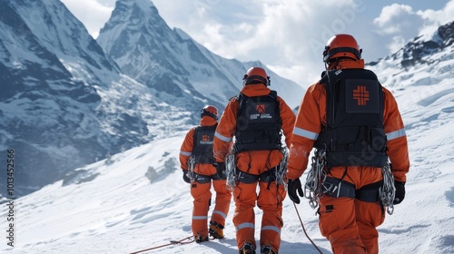 Wallpaper Mural Mountain rescue team with ropes saving climber, high altitude Torontodigital.ca