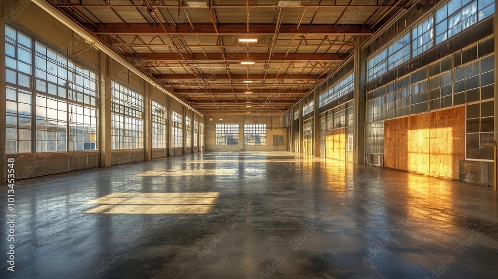 vast, empty warehouse interior with soaring ceilings, expansive windows, and concrete floors. dramatic lighting emphasizes the industrial aesthetics and spatial grandeur. vast, empty warehouse interior with soaring ceilings, expansive windows, and concrete floors. dramatic lighting emphasizes the industrial aesthetics and spatial grandeur.
