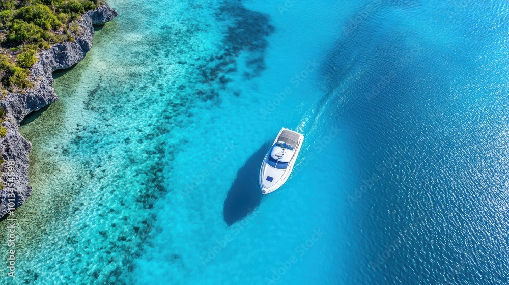 Obraz premium Luxury Yacht Sailing in Crystal Clear Tropical Waters
