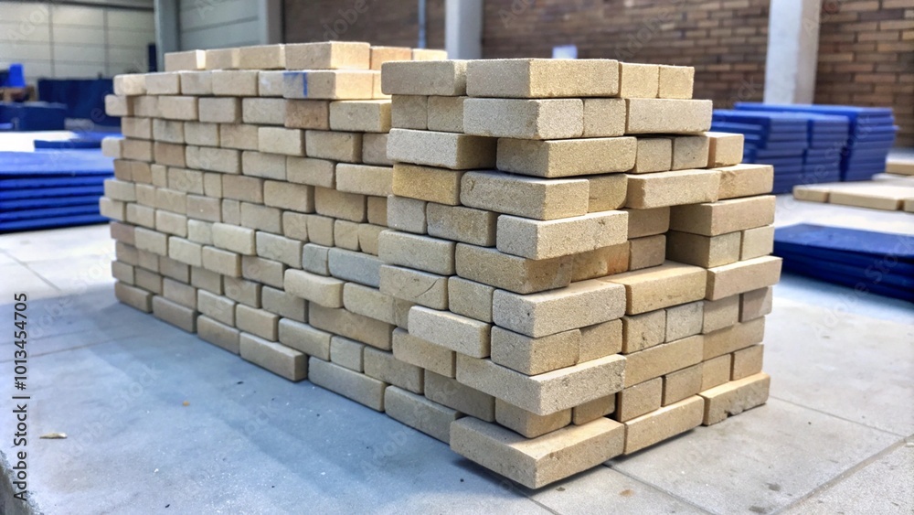 Obraz premium A stack of bricks in an industrial setting.