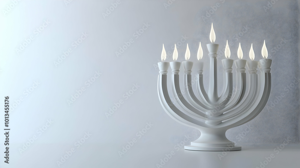3D Plain Light Gray Background Featuring Minimalist Digital Menorah Outline for Modern Hanukkah Promotions - Copy Space Concept Shot 3D Plain Light Gray Background Featuring Minimalist Digital Menorah Outline for Modern Hanukkah Promotions - Copy Space Concept Shot