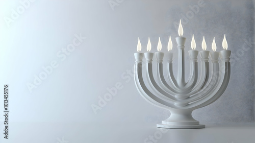 3D Plain Light Gray Background Featuring Minimalist Digital Menorah Outline for Modern Hanukkah Promotions - Copy Space Concept Shot