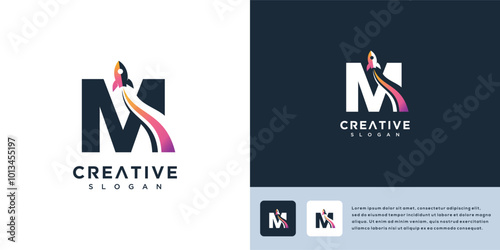 Rocket letter M sign logo vector template illustration