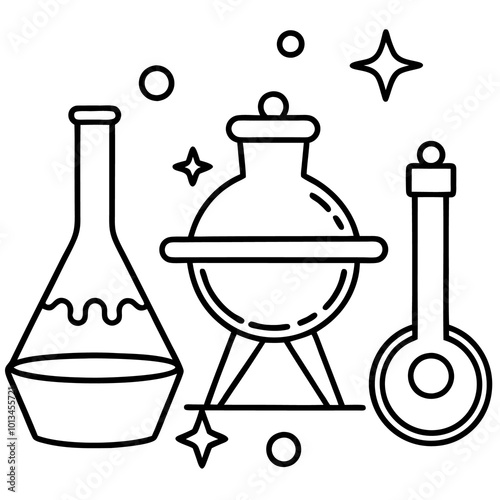 set of alchemy outline coloring book page line art drawing
