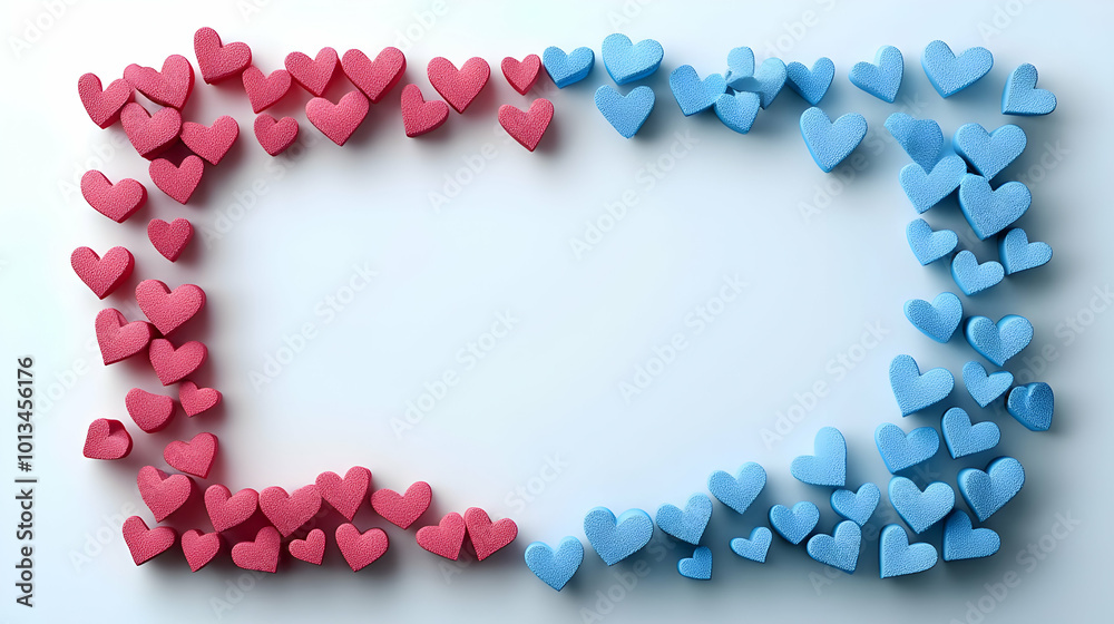 Obraz premium 3D Border Frame with Floating Hearts & Equality Symbol for Love & Human Rights Day - Ideal Copy Space for Messages of Fairness & Unity
