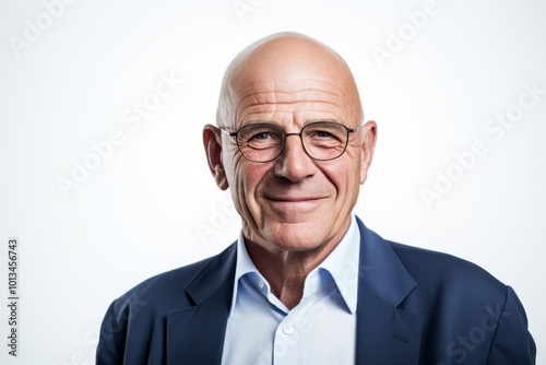 Portrait of a senior man with glasses. Isolated on white background.