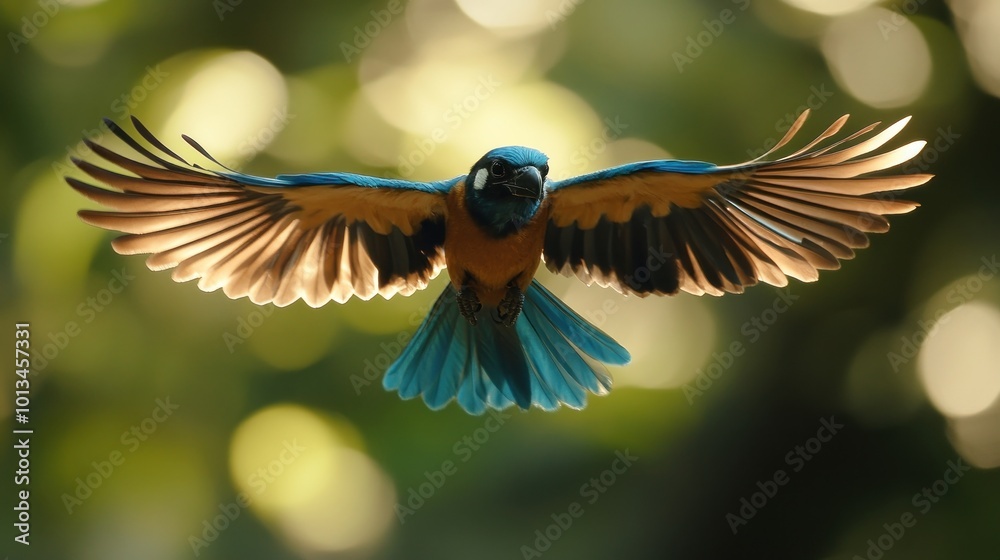 Naklejka premium Blue-winged Bird in Flight