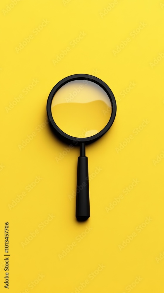 black magnifying glass on solid yellow background, minimalistic concept black magnifying glass on solid yellow background, minimalistic concept
