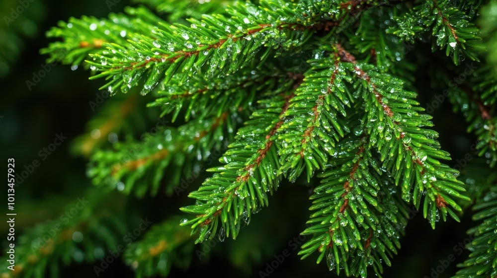 vibrant green fir tree branches with dew drops, fresh winter foliage close-up, nature photography vibrant green fir tree branches with dew drops, fresh winter foliage close-up, nature photography