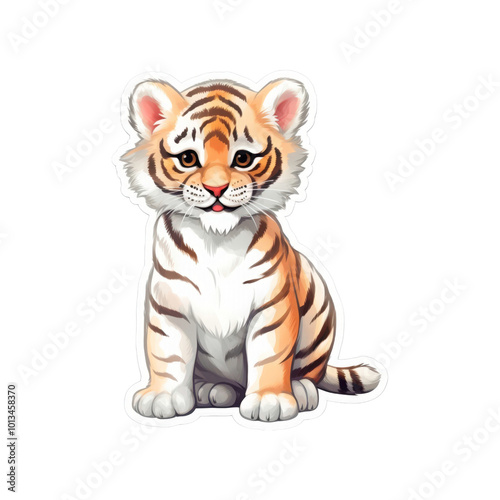 The smiling tiger cub is perfect for children's book illustrations, wildlife conservation campaigns, or zoo promotional materials. Generative AI