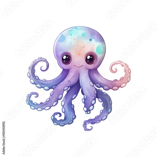 a smiling cartoon octopus with an orange head and purple tentacles. Suitable for children's books, educational materials, and marine related designs. Generative AI