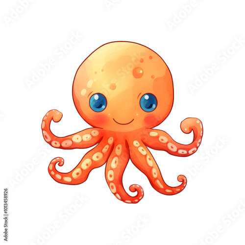 a smiling cartoon octopus with an orange head and purple tentacles. Suitable for children's books, educational materials, and marine related designs. Generative AI