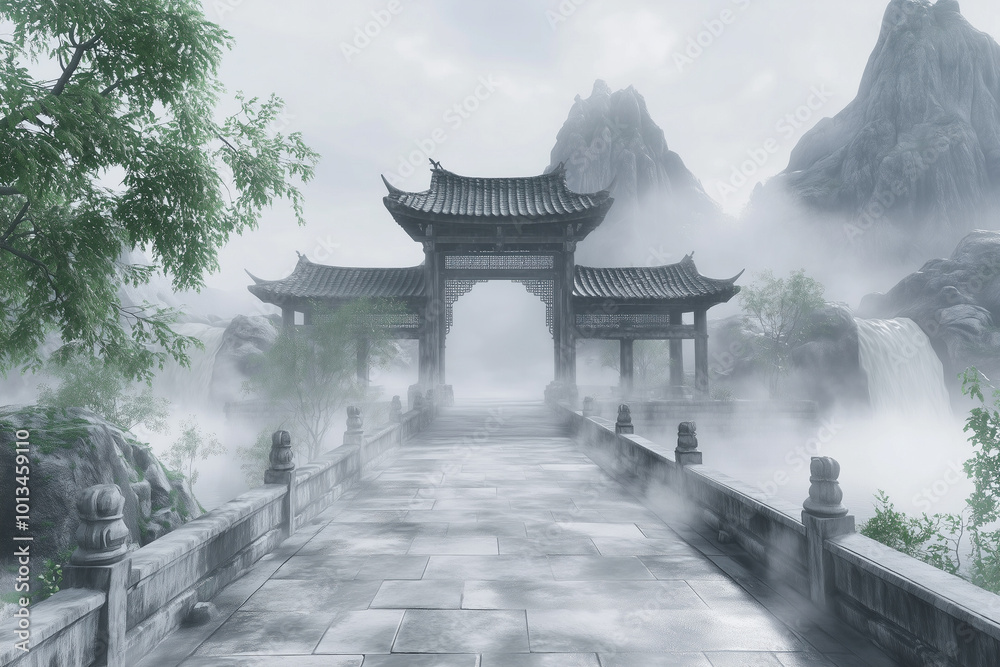 Ancient Eastern Mythology Mountain Temple Background Ancient Eastern Mythology Mountain Temple Background