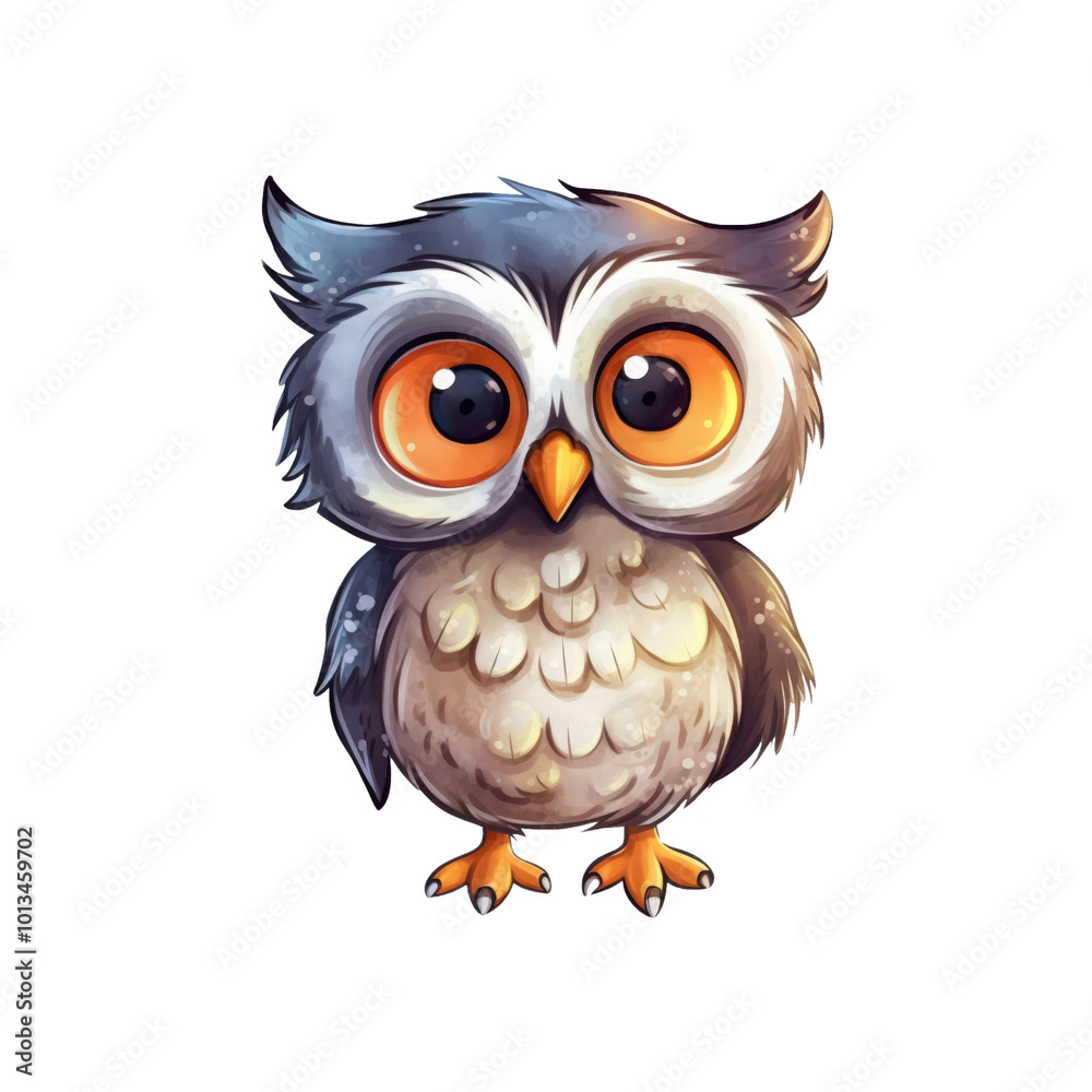 Brown owl with big eyes and white feathers. Suitable for nature themed designs, educational materials, wildlife conservation campaigns, and children's books. Generative AI