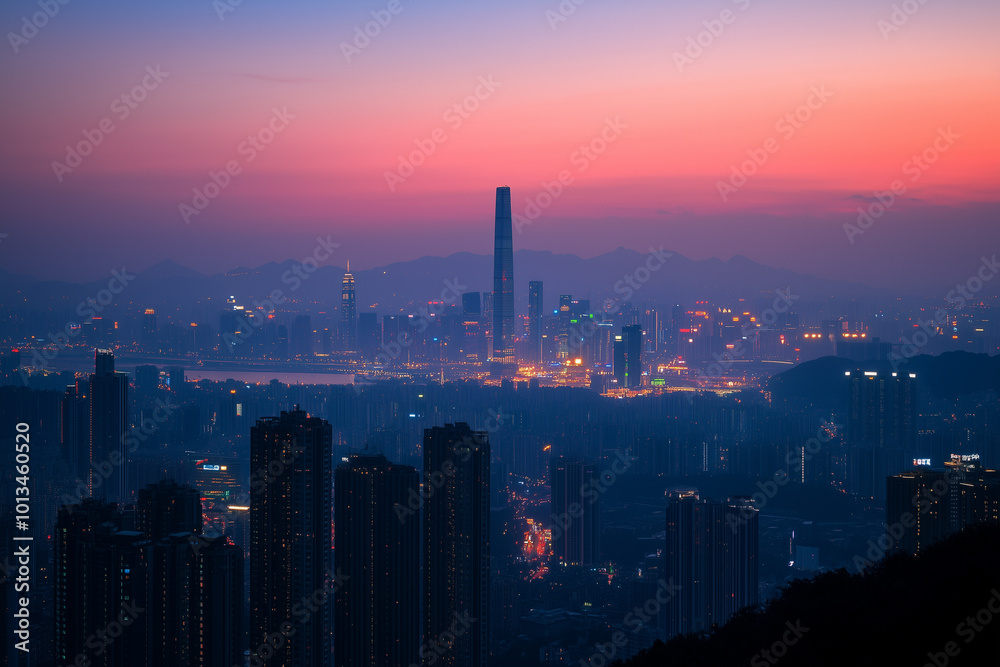 custom made wallpaper toronto digitalEvening City Skyline at Dusk