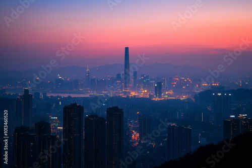 Wallpaper Mural Evening City Skyline at Dusk Torontodigital.ca
