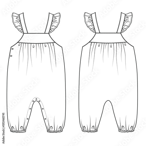 BABY OVERALL CAD WITH FRILLS ON STRAPS FOR TECH FILE