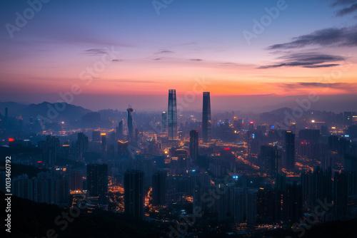 Evening City Skyline at Dusk