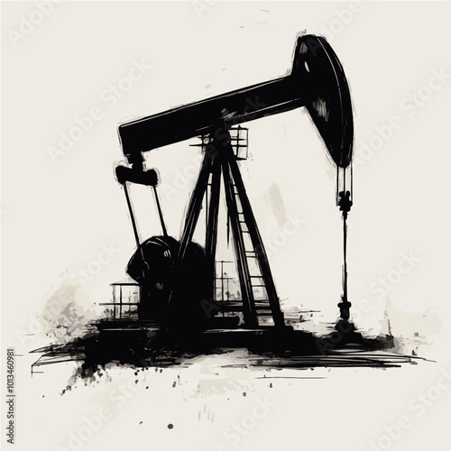Rough monochromatic vector sketch of an oil pumpjack, emphasizing energy production and industry themes.