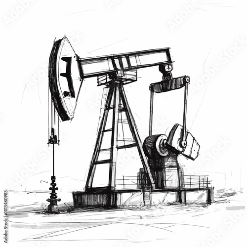 Simple hand-drawn sketch of an oil pumpjack in minimalistic style, ideal for energy and industrial visuals.