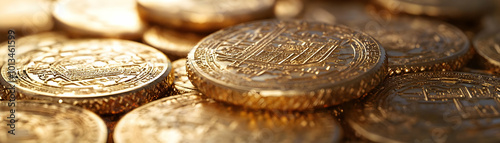 Macro Shot of Hanukkah Gelt with Reflective Gold Surface and Futuristic Engravings - Captivating Modern Concept for Photo Stock photo