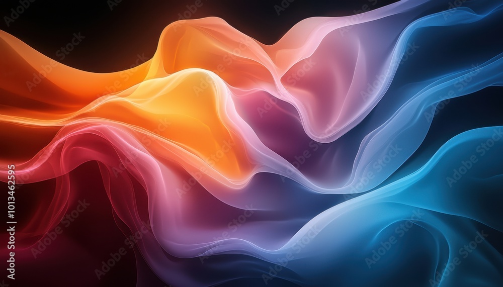 Colorful abstract waves in vibrant shades flowing elegantly against a dark backdrop. Colorful abstract waves in vibrant shades flowing elegantly against a dark backdrop.
