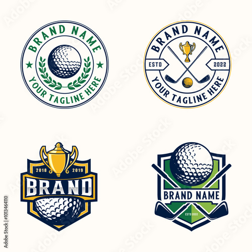 golf logo set. golf stick and golf ball shield emblem vintage style for golf sport.