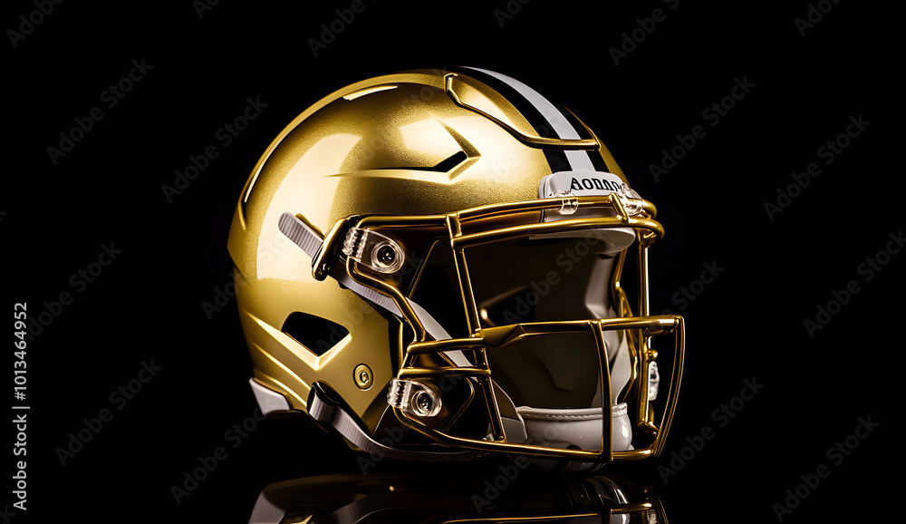 Gold football helmet isolated on white in profile view design Gold football helmet isolated on white in profile view design
