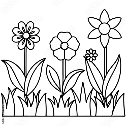 simple garden flowers outline coloring book page line art drawing