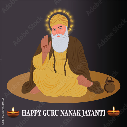 Happy Guru Nanak Jayanti Festival greetings, Happy Gurpurab, Birthday celebration post of Baba Nanak photo