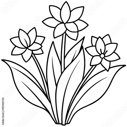simple garden flowers outline coloring book page line art drawing