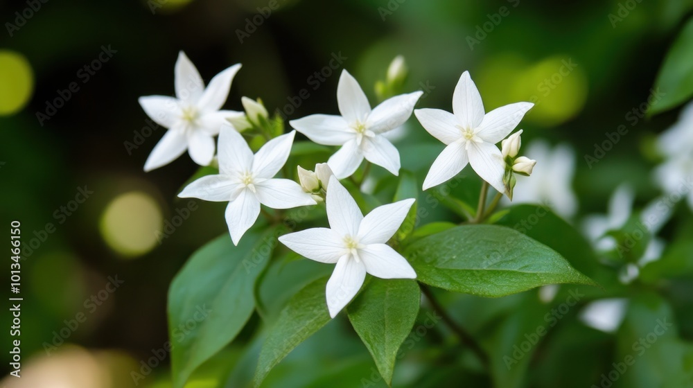 Delicate White Flowers with Green Leaves Delicate White Flowers with Green Leaves