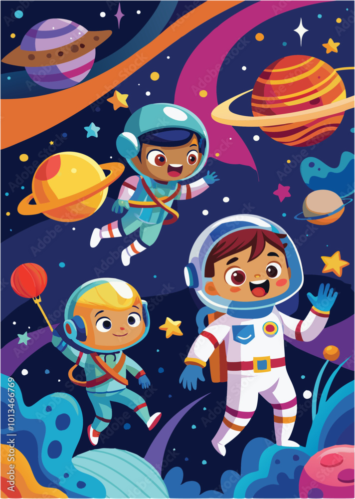 Child in a spacesuit flying through space Child in a spacesuit flying through space