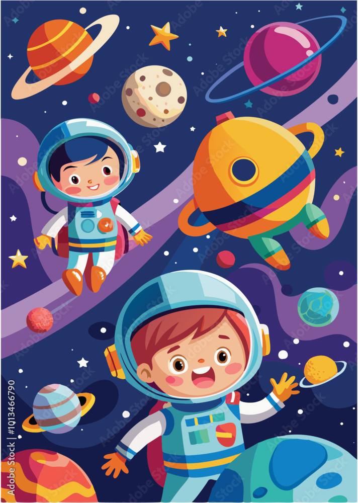 Child in a spacesuit flying through space Child in a spacesuit flying through space