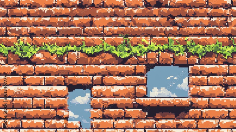 Retro 8-bit pixel art red brick wall texture, ideal for video games ...