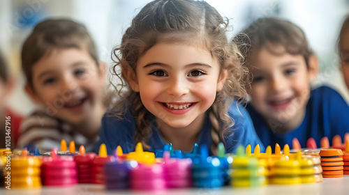 3D Candid Photo of Kids Playing with Hanukkah Gelt - Joyful Holiday Fun Captured in a Creative Close-Up Shot of Festive Games and Laughter photo