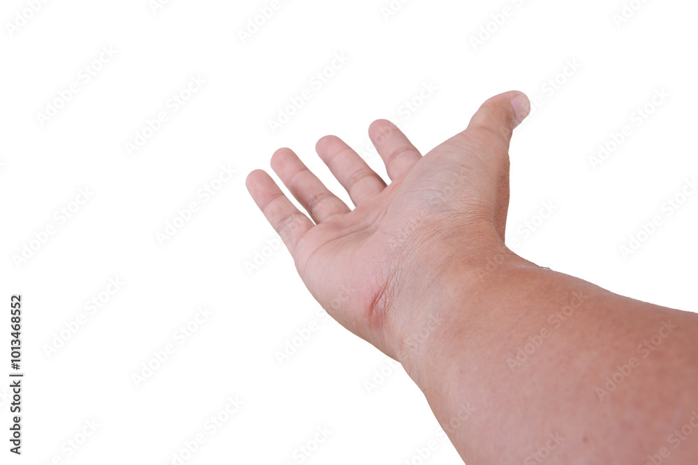 Male asian hand gestures isolated over the white background. First person view. Male asian hand gestures isolated over the white background. First person view.
