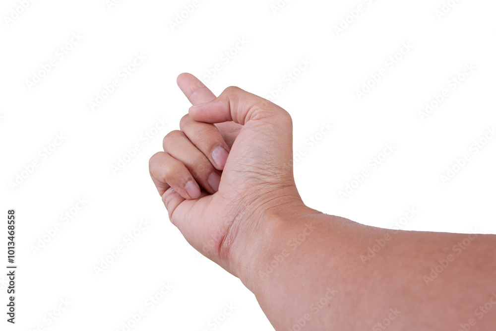 Male asian hand gestures isolated over the white background. First person view. Male asian hand gestures isolated over the white background. First person view.