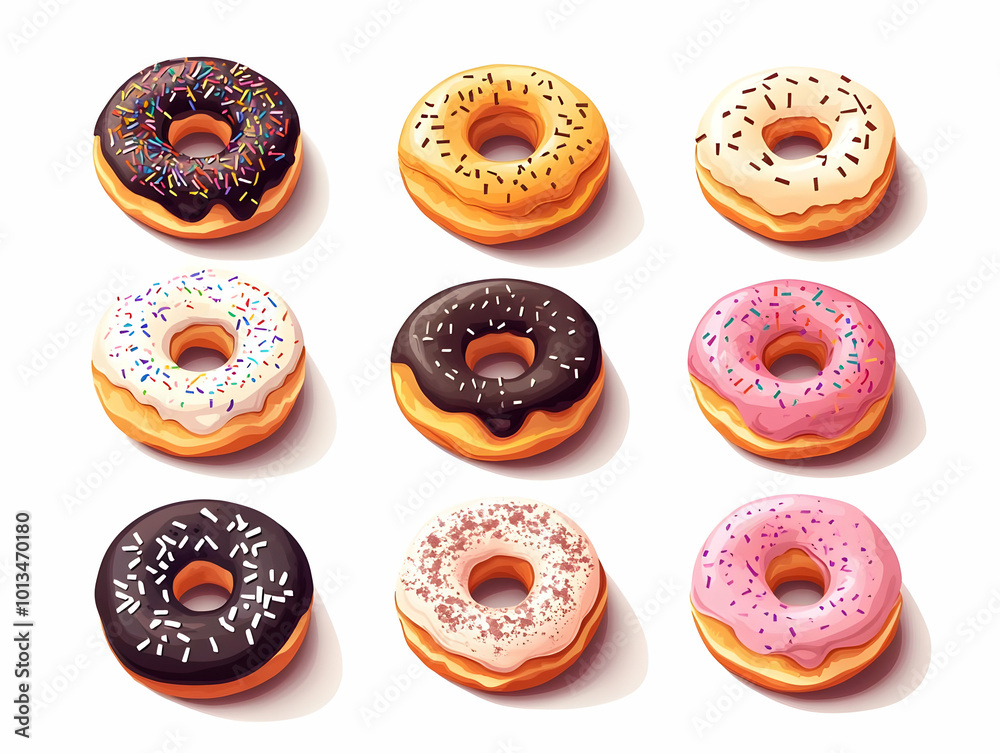 Flat Isolated Hanukkah Donuts on White Background - Traditional Holiday Food Illustration for Infographics on Hanukkah Customs Flat Isolated Hanukkah Donuts on White Background - Traditional Holiday Food Illustration for Infographics on Hanukkah Customs