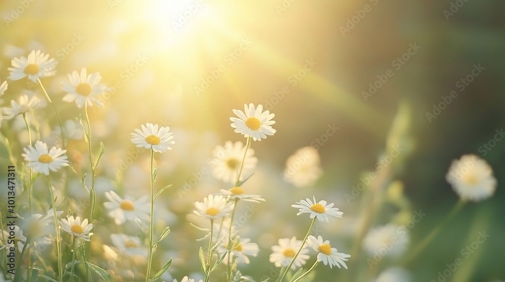 Sunlit Field of Daisies Blooming in Spring Sunlit Field of Daisies Blooming in Spring