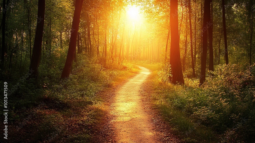 Fototapeta premium Serene Forest Pathway at Sunset
