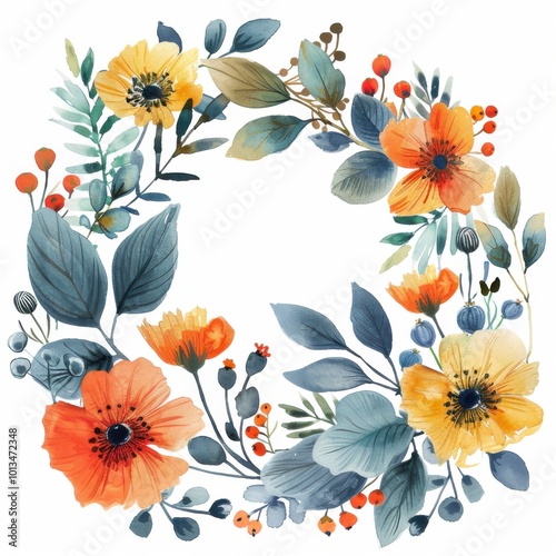 Colorful Minimalist Watercolor Wildflower Wreath Design