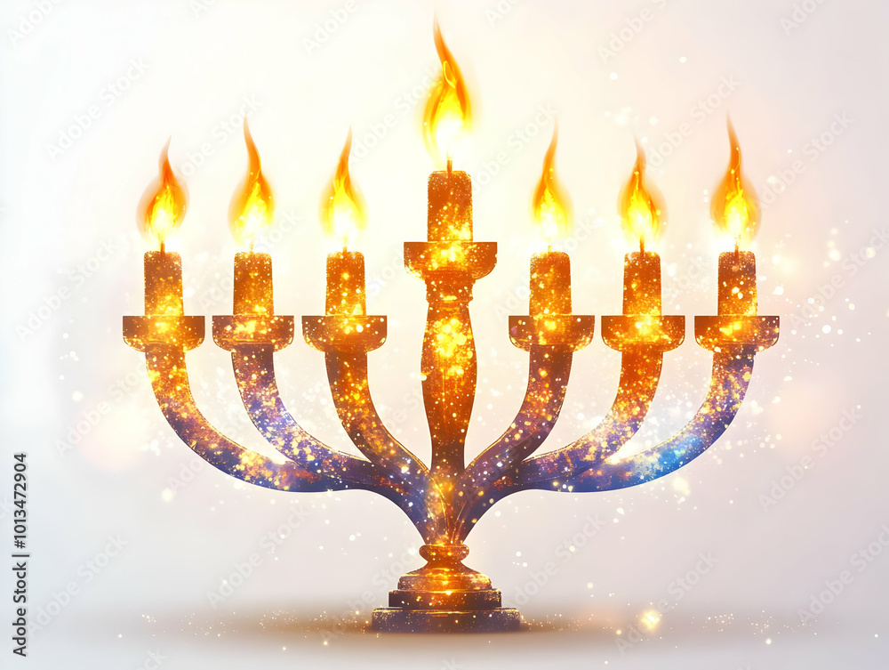 Flat Abstract Glowing Hanukkah Menorah with Shimmering Light Trails - Perfect for Festive Advertisements and Banners Flat Abstract Glowing Hanukkah Menorah with Shimmering Light Trails - Perfect for Festive Advertisements and Banners