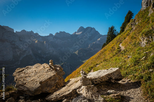 Ebenalp, View at the famous mountains at Ebenalp in the Swiss alps photo