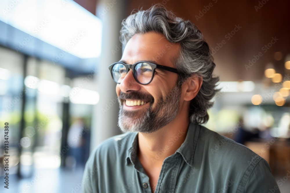 Handsome middle-aged man with long gray hair and beard wearing glasses Handsome middle-aged man with long gray hair and beard wearing glasses